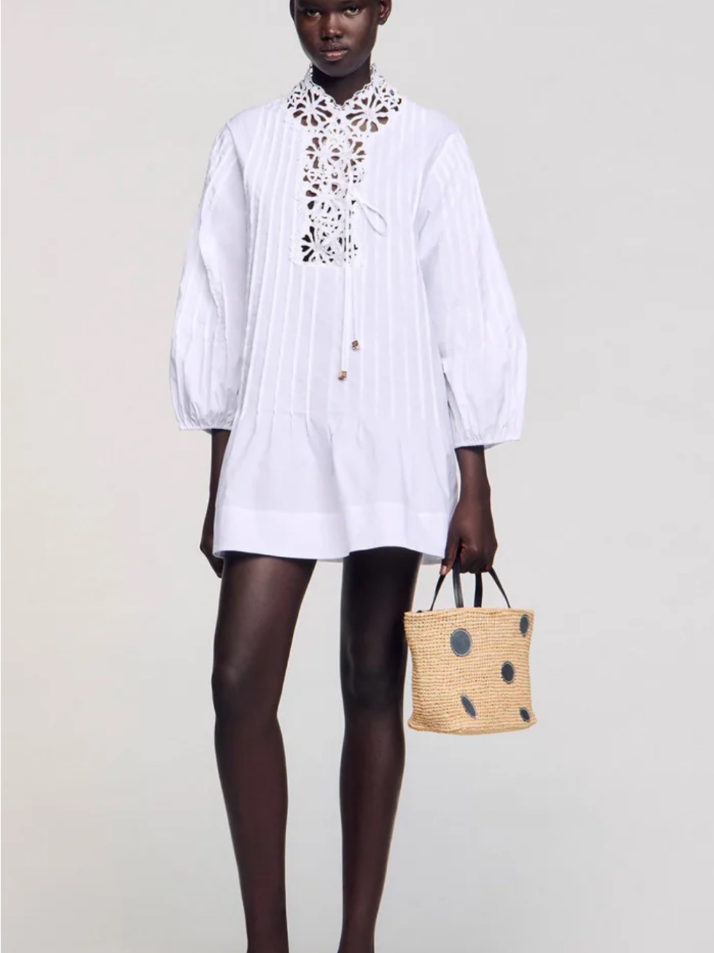 Sandro White Eyelet-Trim Mini Dress